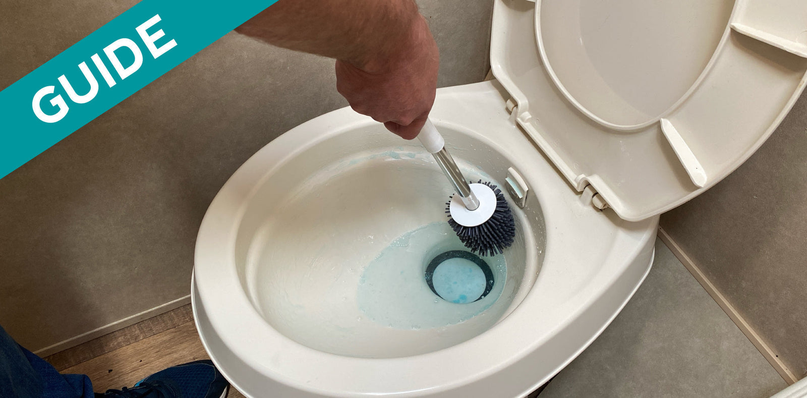 How to clean an RV toilet, use proper cleaning tips for your RV toilet by using an RV toilet cleaner and tank enhancer you avoid waste build up and mineral deposits in your RV toilet.