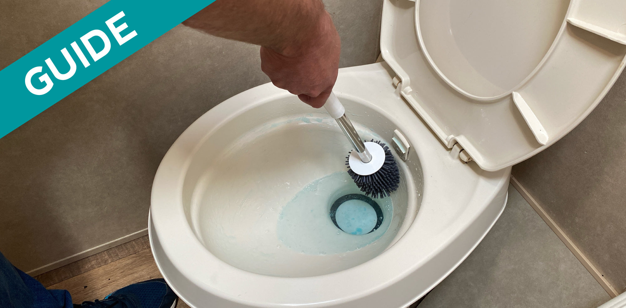 How to clean an RV toilet, use proper cleaning tips for your RV toilet by using an RV toilet cleaner and tank enhancer you avoid waste build up and mineral deposits in your RV toilet.
