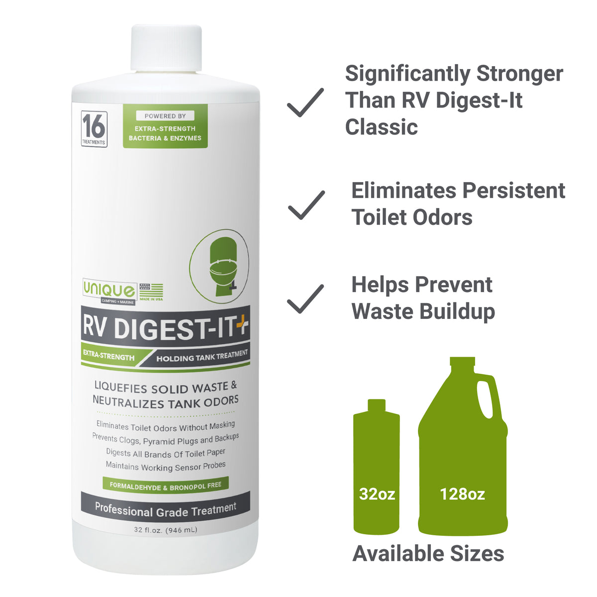 RV Digest-It+ Extra Strength Holding Tank Treatment 32 oz quart . Unique Camping + Marine
