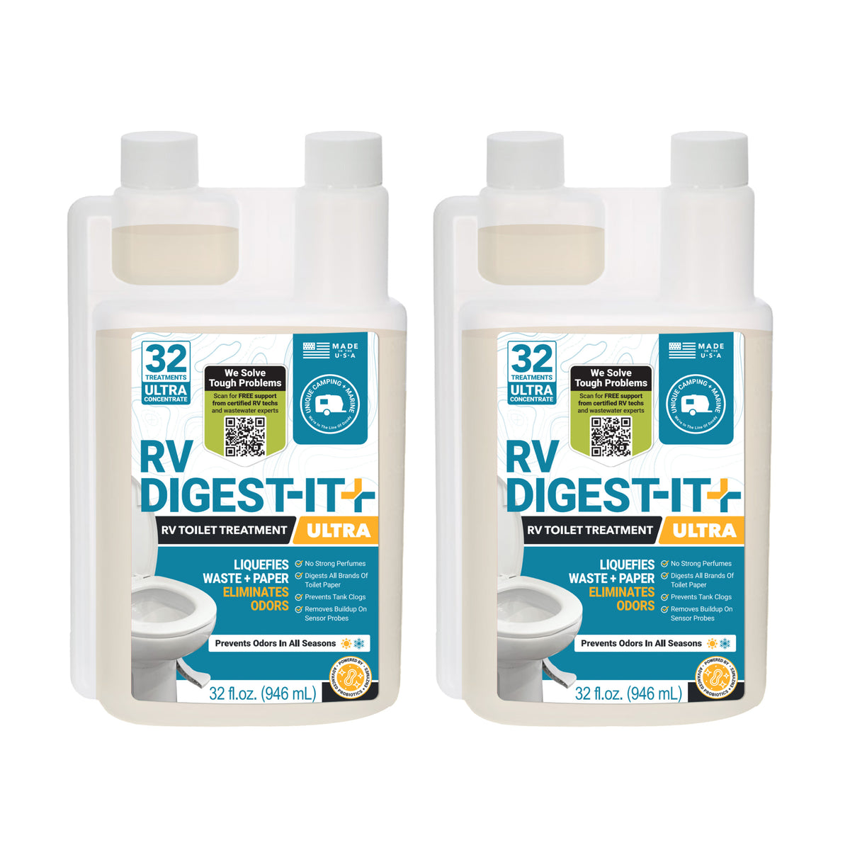 Two bottles of RV Digest-It Ultra on a white background