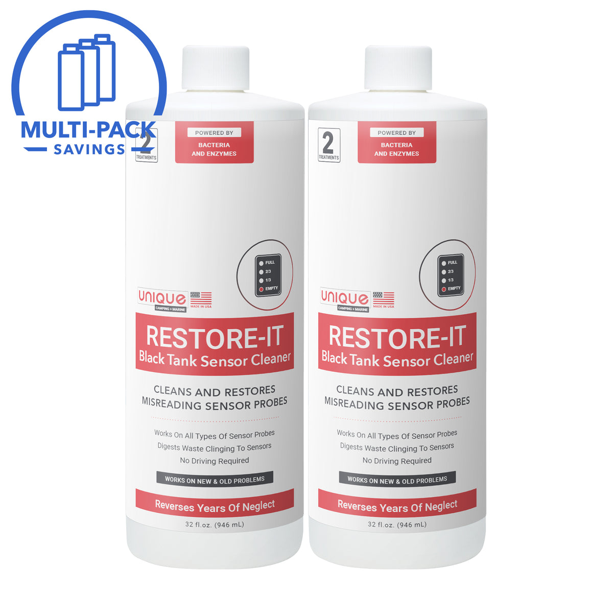 Restore-It Black Tank Sensor Cleaner 2-pack savings. Unique Camping + Marine