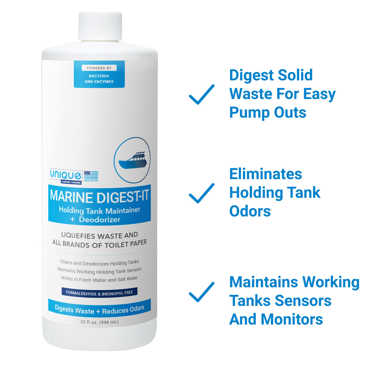 Marine Digest-It 32 oz. Digest waste for easy pump outs, eliminate holding tank odors, maintain working sensors