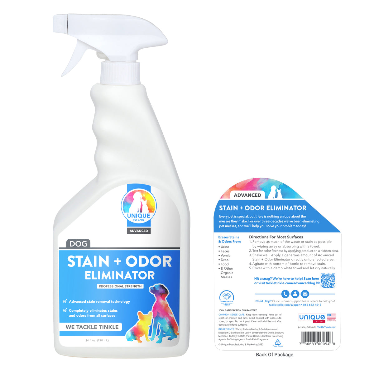 Advanced dog odor and stain 24 oz. Ready To Use Full Label - Unique Pet Care