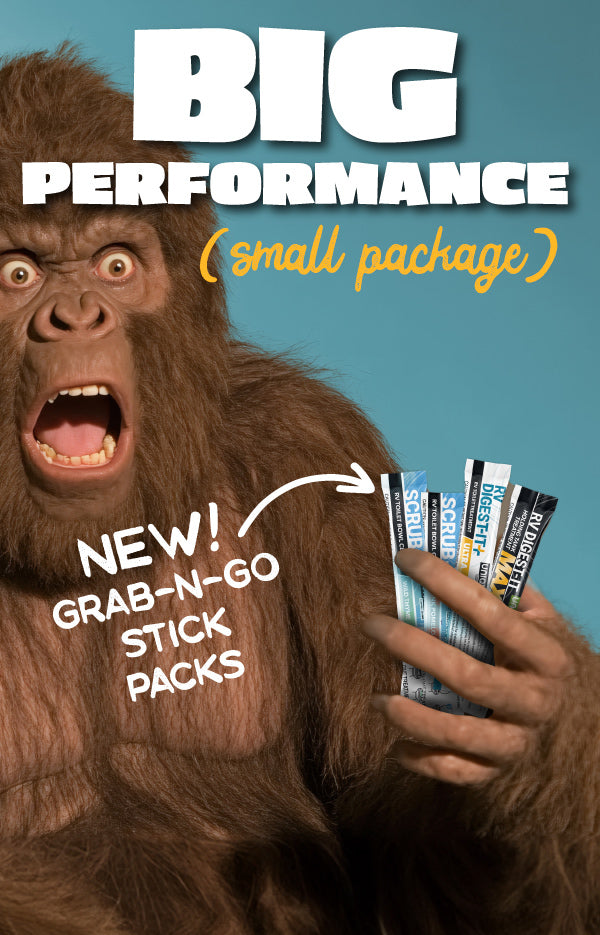 Sasquatch holding new Unique Camping + Marine Stick Packs