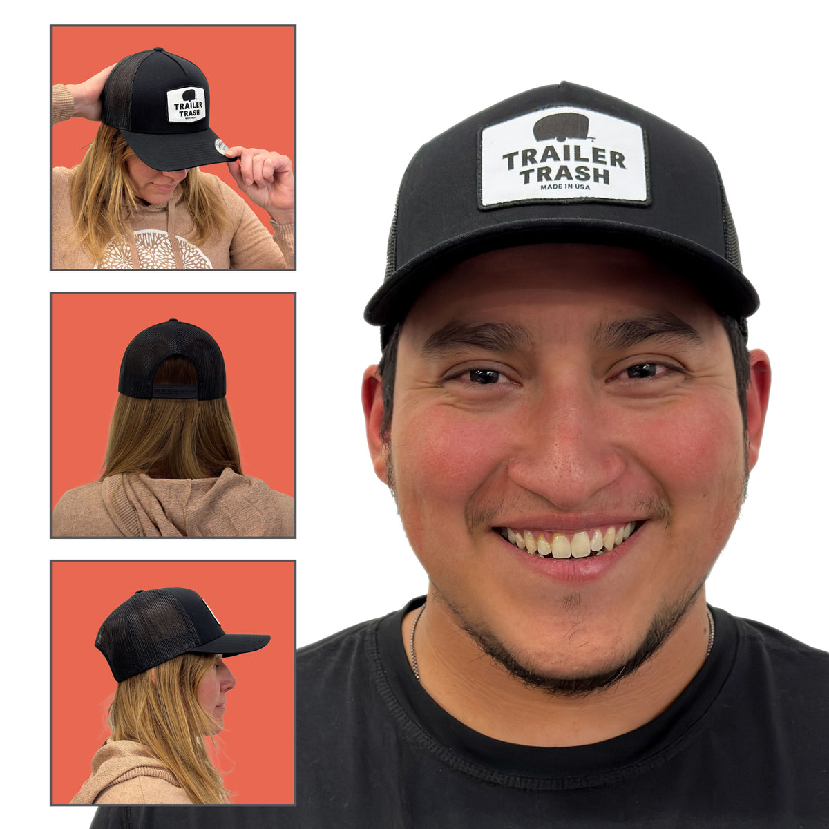 Trailer Trash Trucker Hat Low Profile Hat Collage