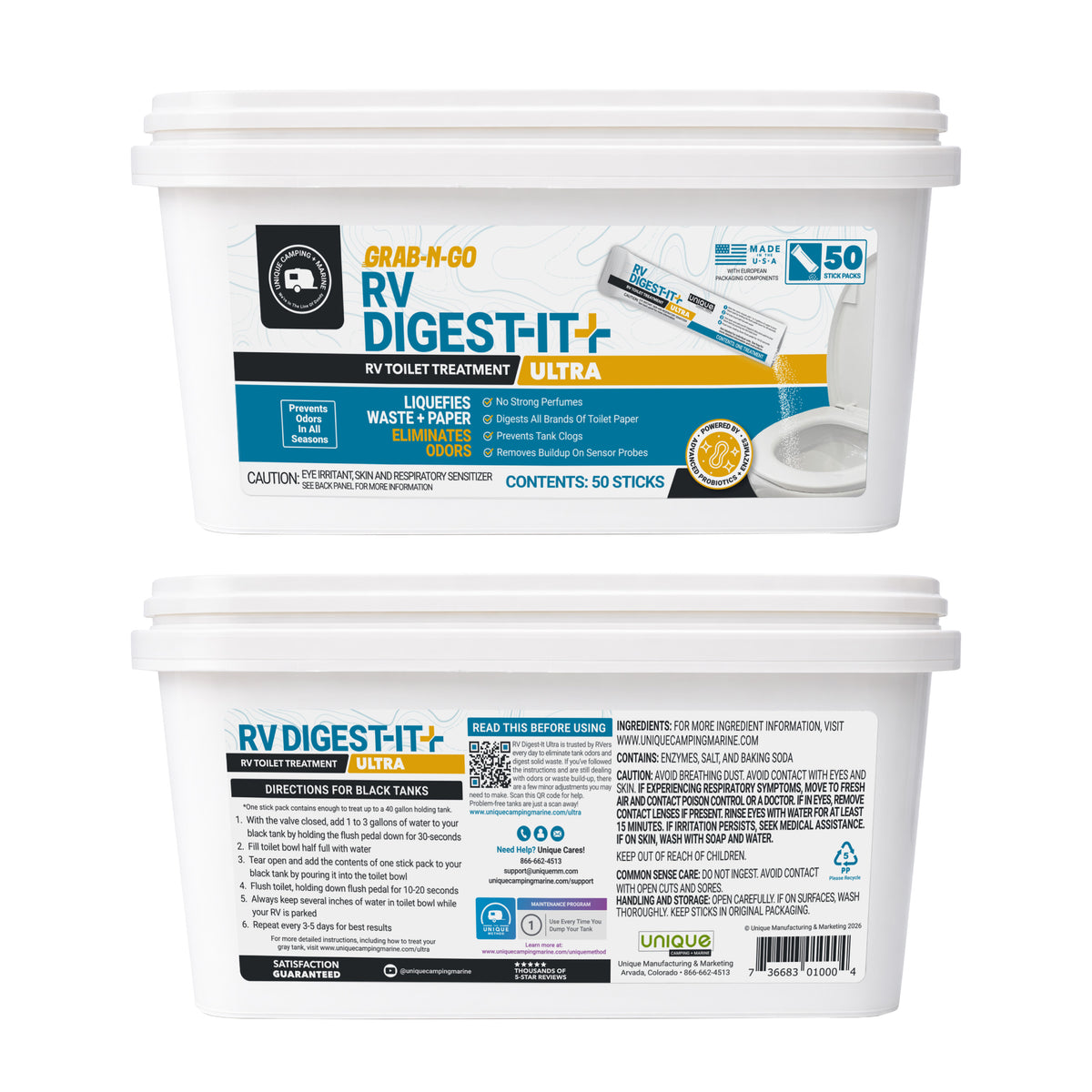 Two containers of RV Digest-It Ultra on a white background