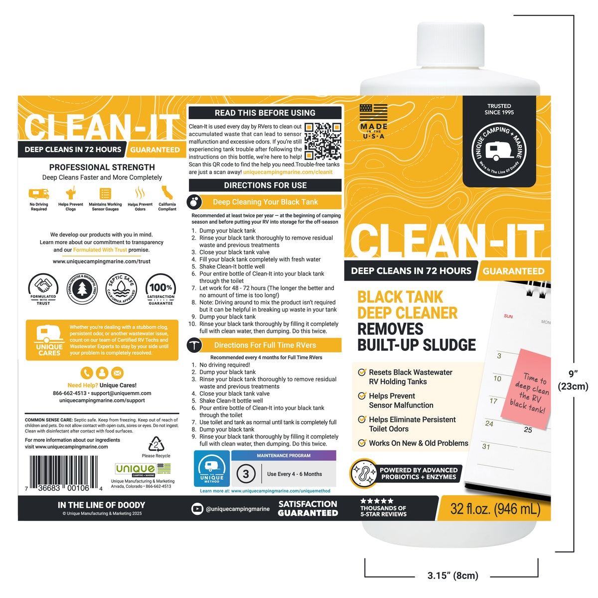 Clean-It black tank deep cleaner packaging with label and bottle.