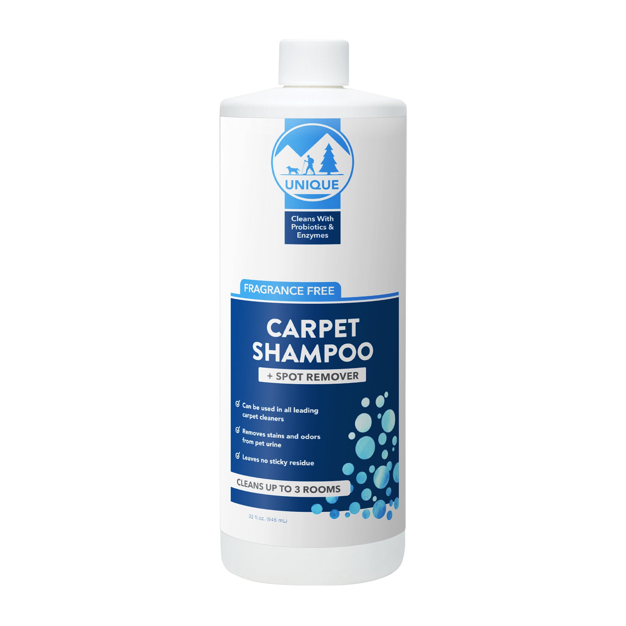 Unique Carpet Shampoo 32 oz. treats spots and stains formulated with trust, bacteria based.