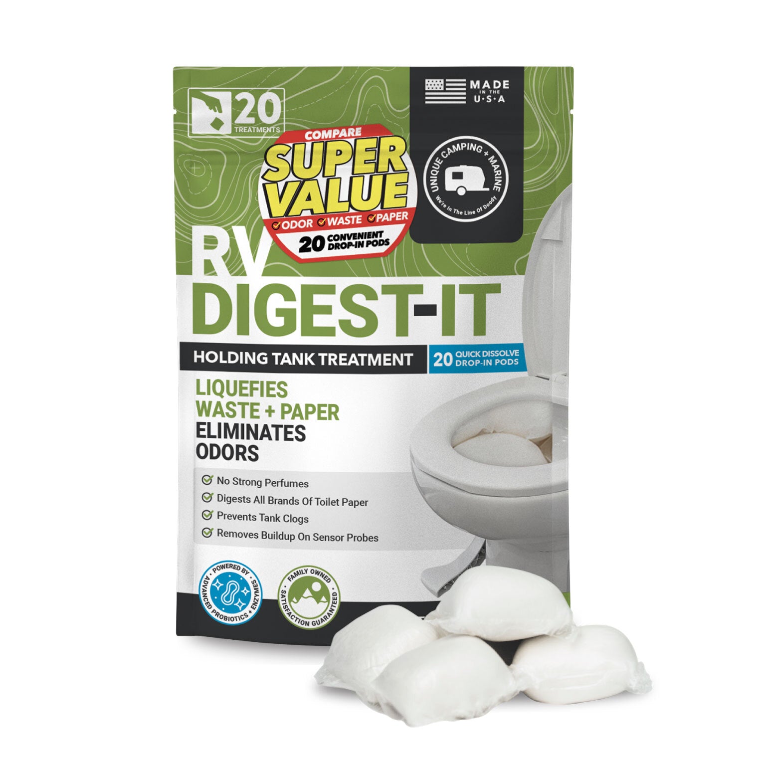 RV Digest-It Classic Drop-In Pods 20 RV Black Tank Treatments