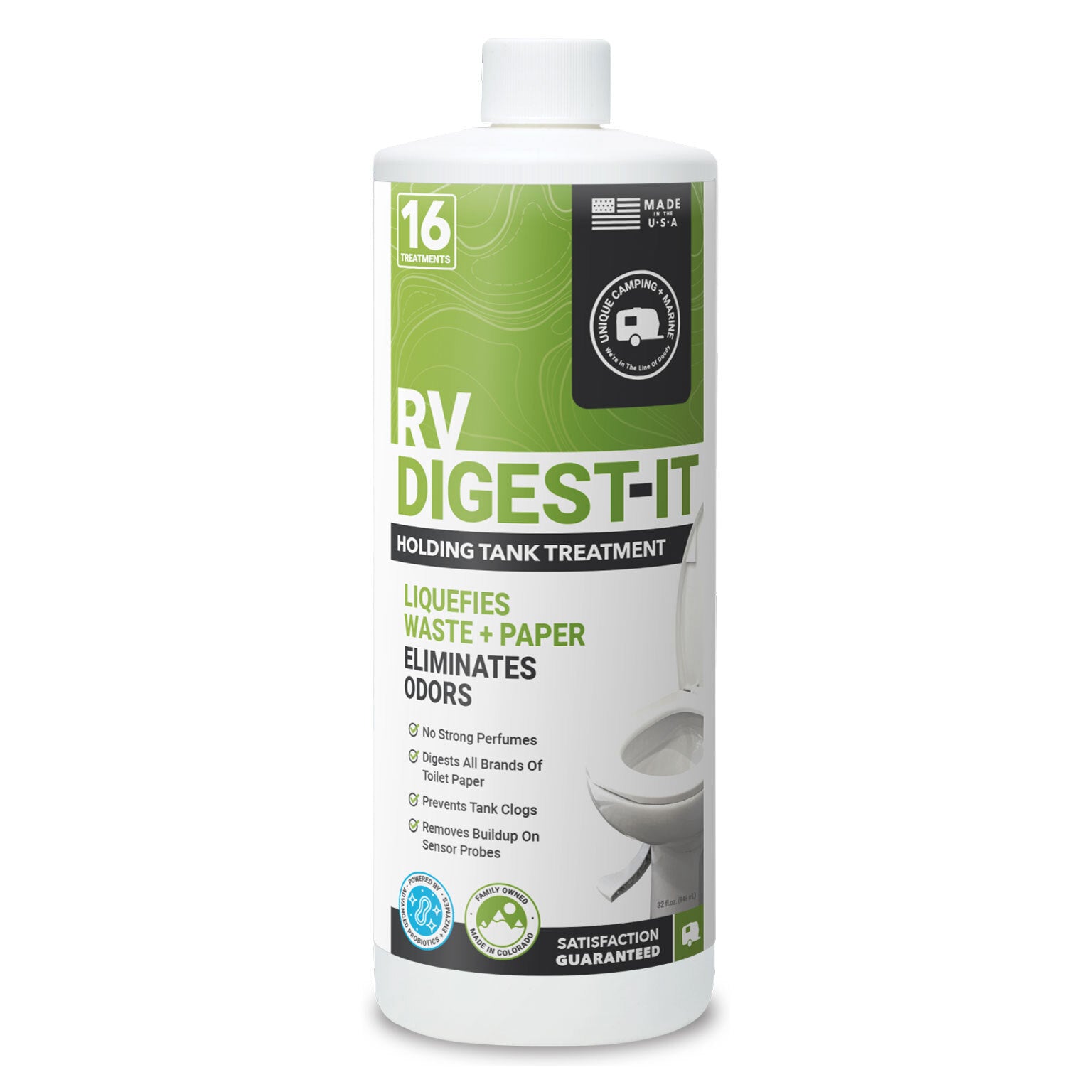 RV Digest-It Classic 32oz RV Black Tank Treatment. Unique Camping + Marine