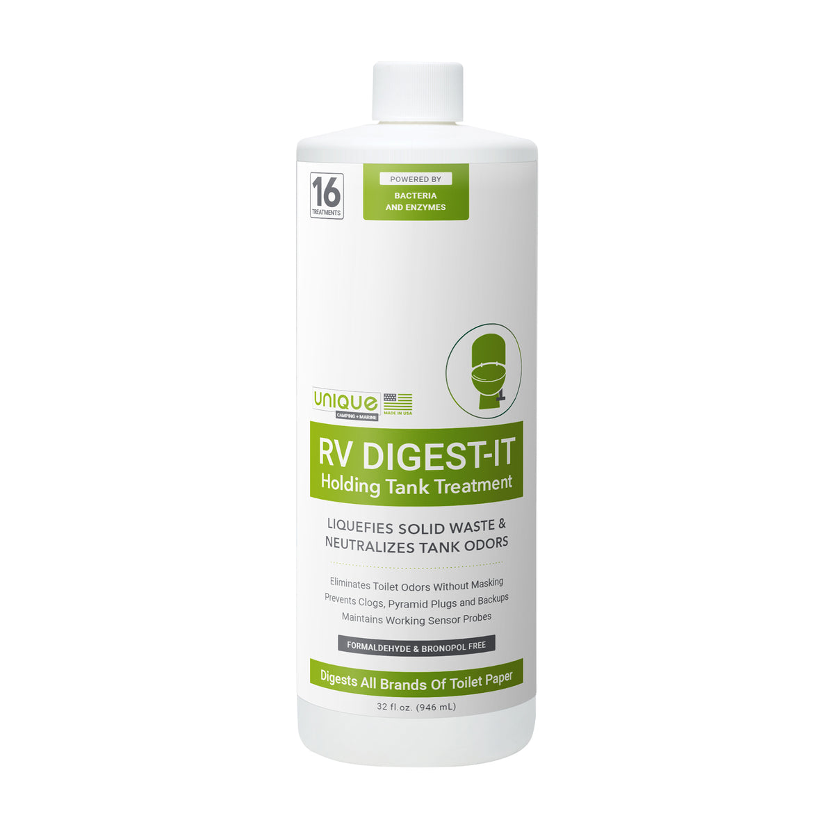 RV Digest-It Holding Tank Treatment 32 oz. Liquid Formulated With Trust holding tank treatment. Breakdown solid waste and eliminate odors.