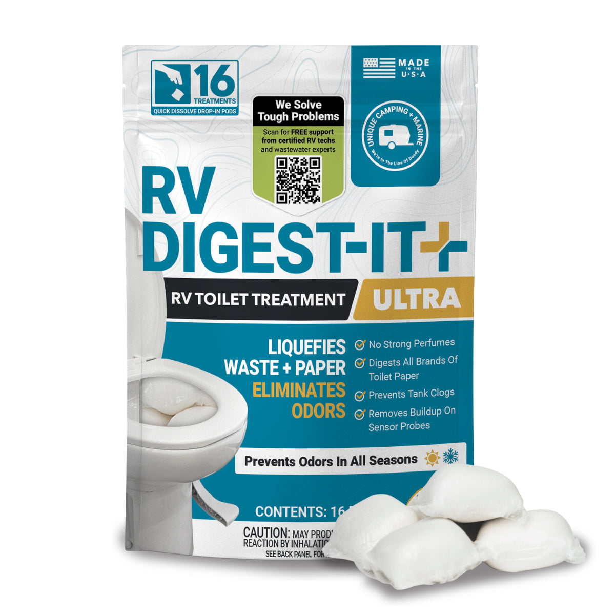 RV Digest-It Ultra packaging with text and images on a white background
