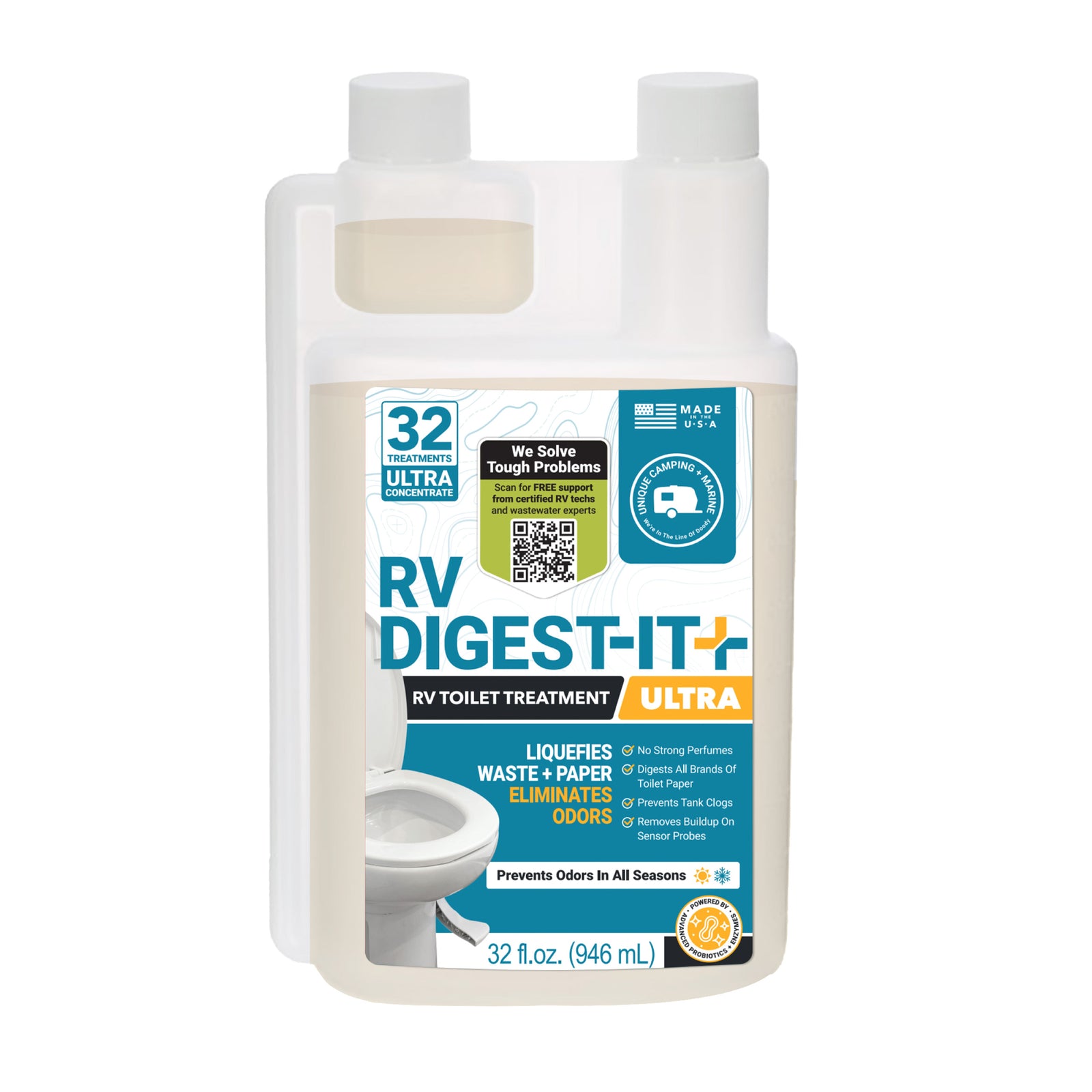 RV Digest-It Ultra RV toilet treatment bottle on a white background