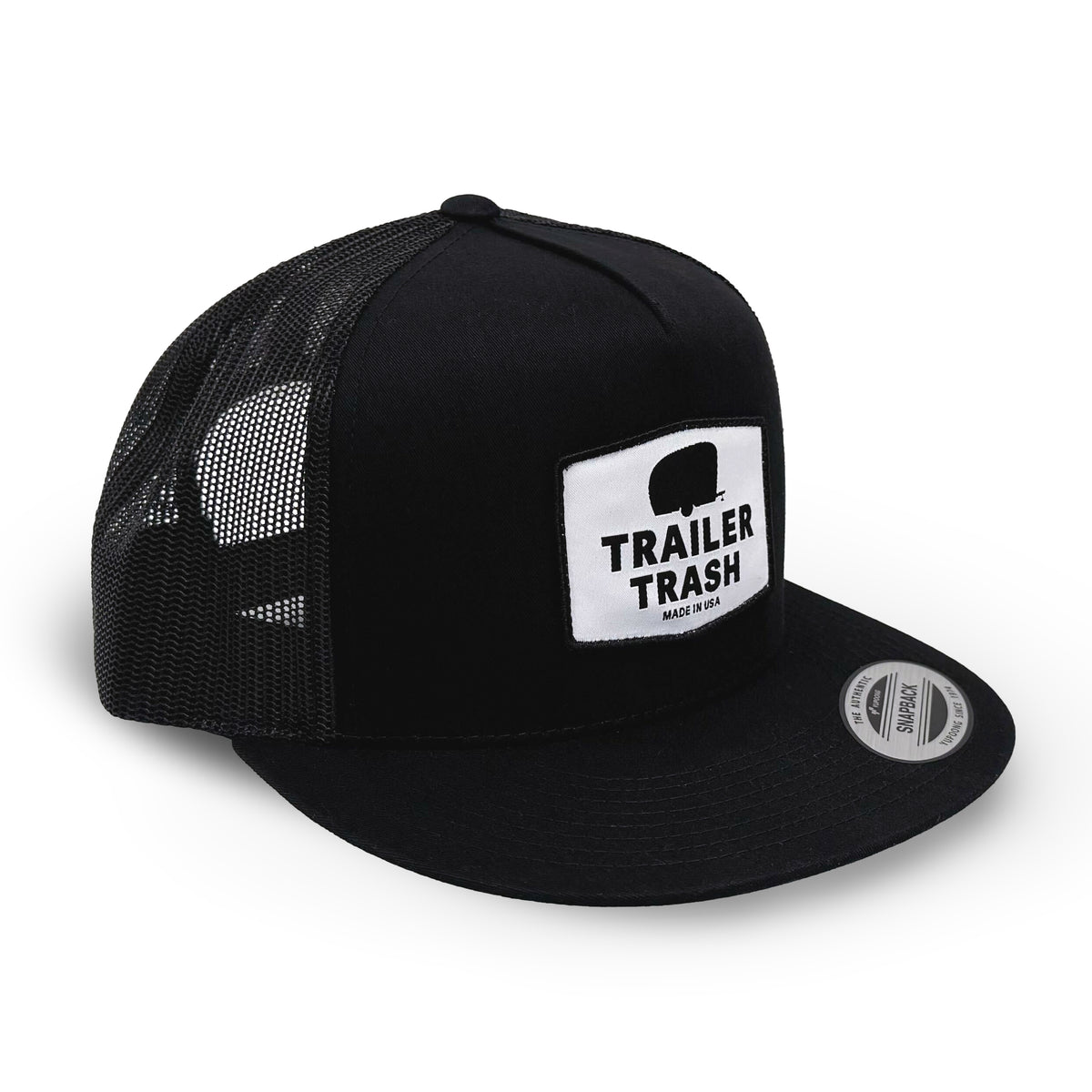 Trailer Trash Black High Profile Trucker Hat Snapback Flat Brim