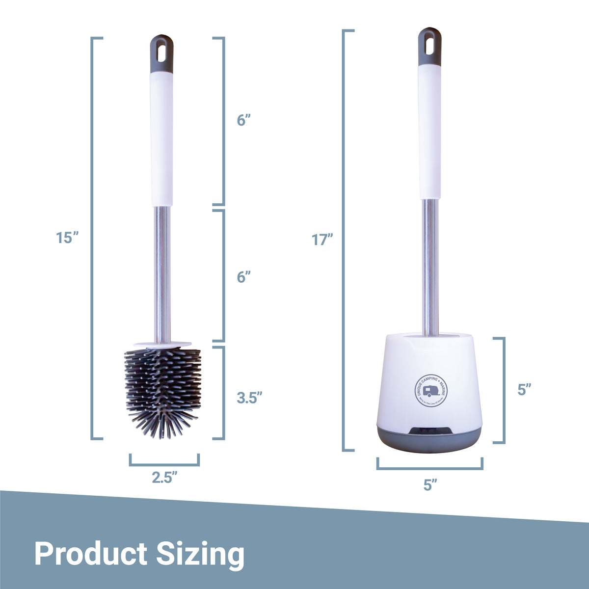 Product Sizing Chart for Silicone RV Toilet Brush and Holder. Unique Camping + Marine