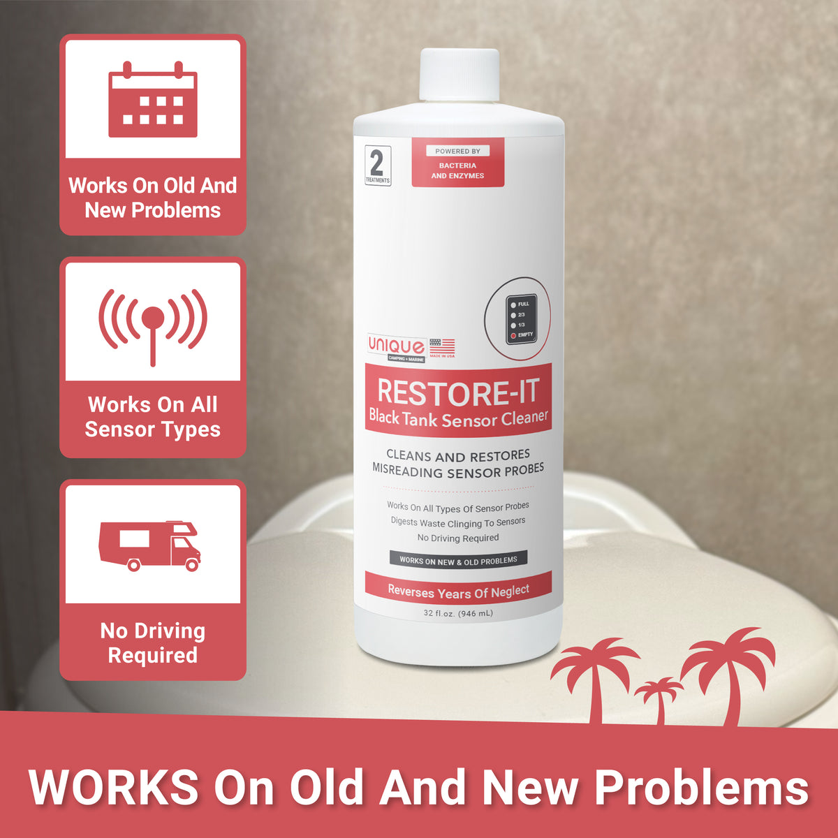 Restore-It Black Tank Sensor Cleaner. Works on old and new problems