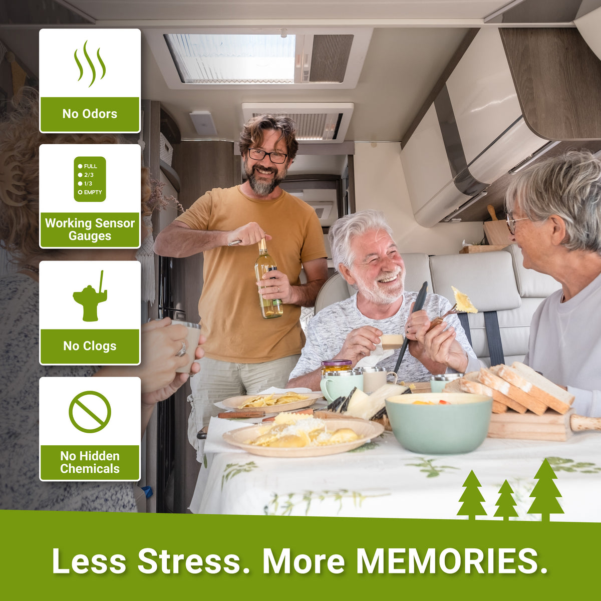 Less Stress More Memories when you use RV Digest-It. Unique Camping + Marine