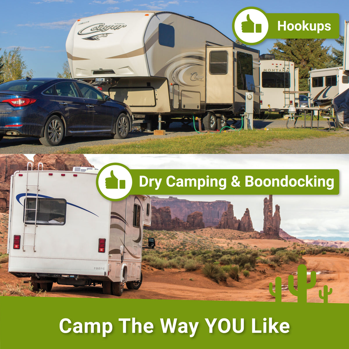 Camp the way you like! Dry camp or on full hook-ups using RV digest-It for the best results.