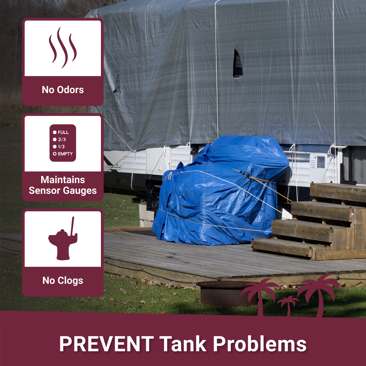 Prevent tank problems, no odors, maintain sensors, no clogs. Unique Camping + Marine 