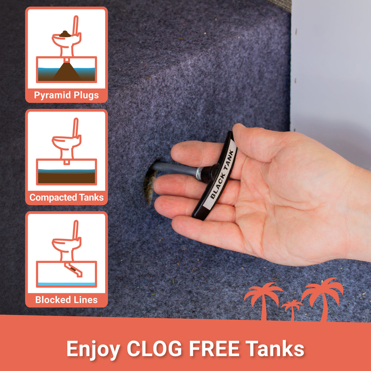Enjoy clog and blockage free holding tanks. Unique Camping + Marine